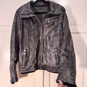 Vintage Doma Washed Black Leather Jacket with studs - Size L